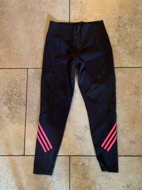 Adidas Black Leggings Pink 3 Stripes Women’s M Athleisure Gym Workout Pants